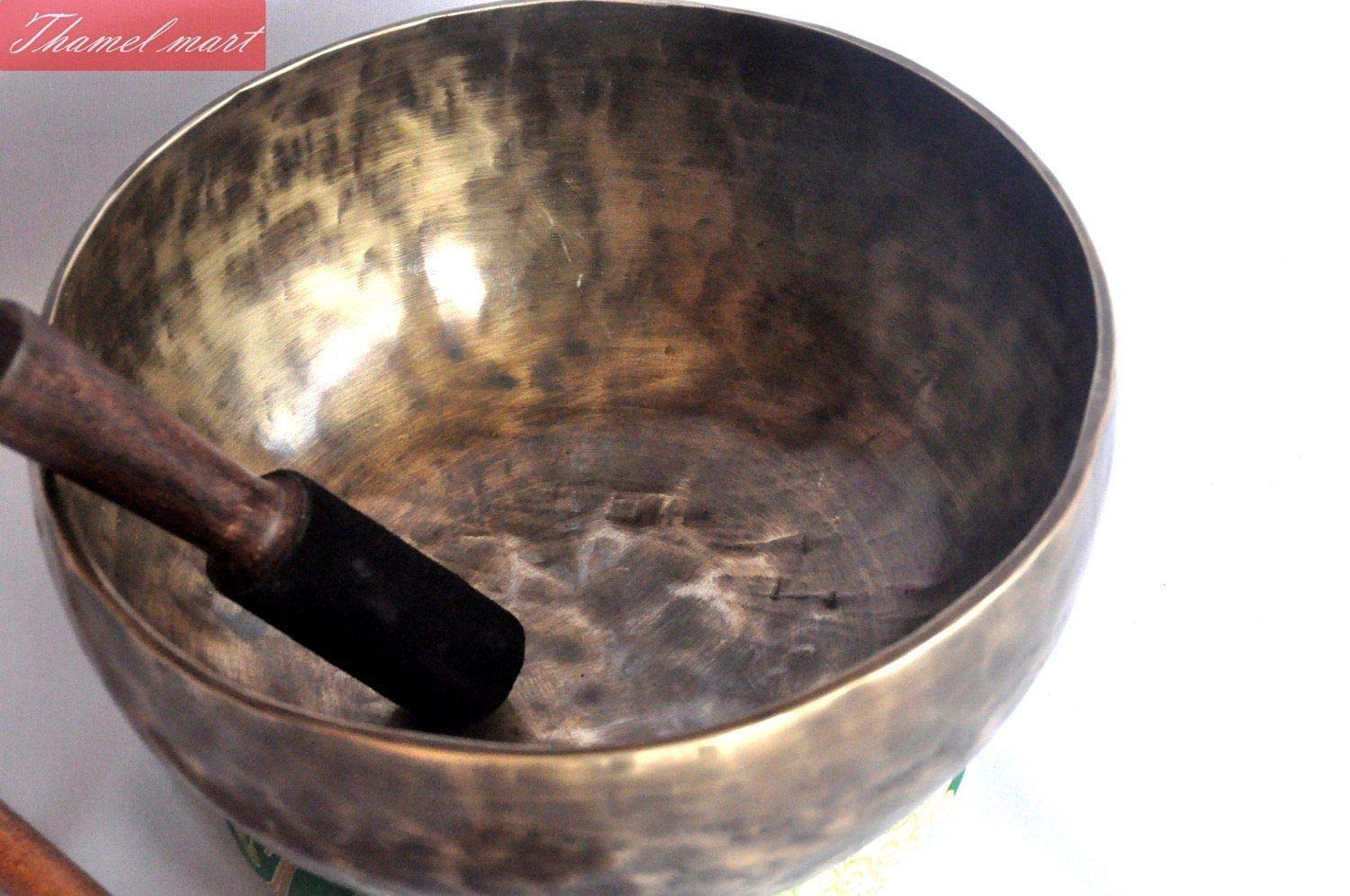 Root and Om Chakra C Note Anitque Finished Hand Hammered Tibetan Meditation Singing Bowl 9 Inches - Yoga Bowl from Nepal