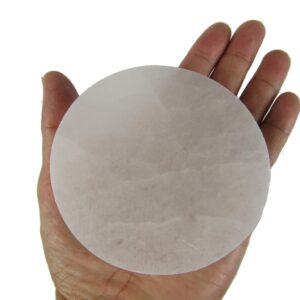 CircuitOffice 4" Selenite Plate Circle, Cleanse and Charge Crystals Or Gemstones, for Healing, Metaphysical, Meditation, Wicca, Decoration or Gift