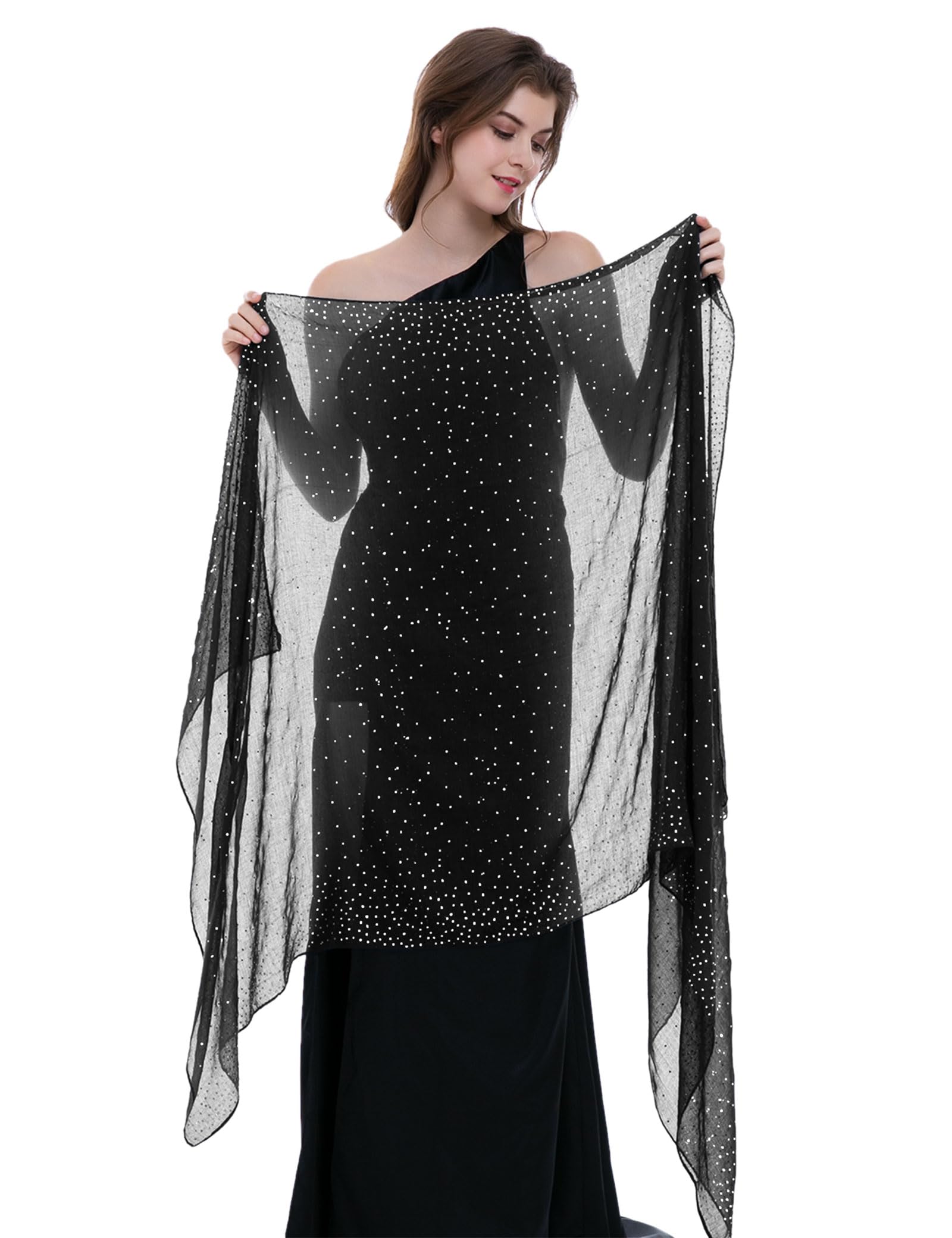 BANETTETA Shawl Silver Shawls and Wraps for Evening Dresses Shawl Shawl Wraps for Women Shawls and Wraps for Weddings Ladies Shawls and Wraps Fall (Black Silver)