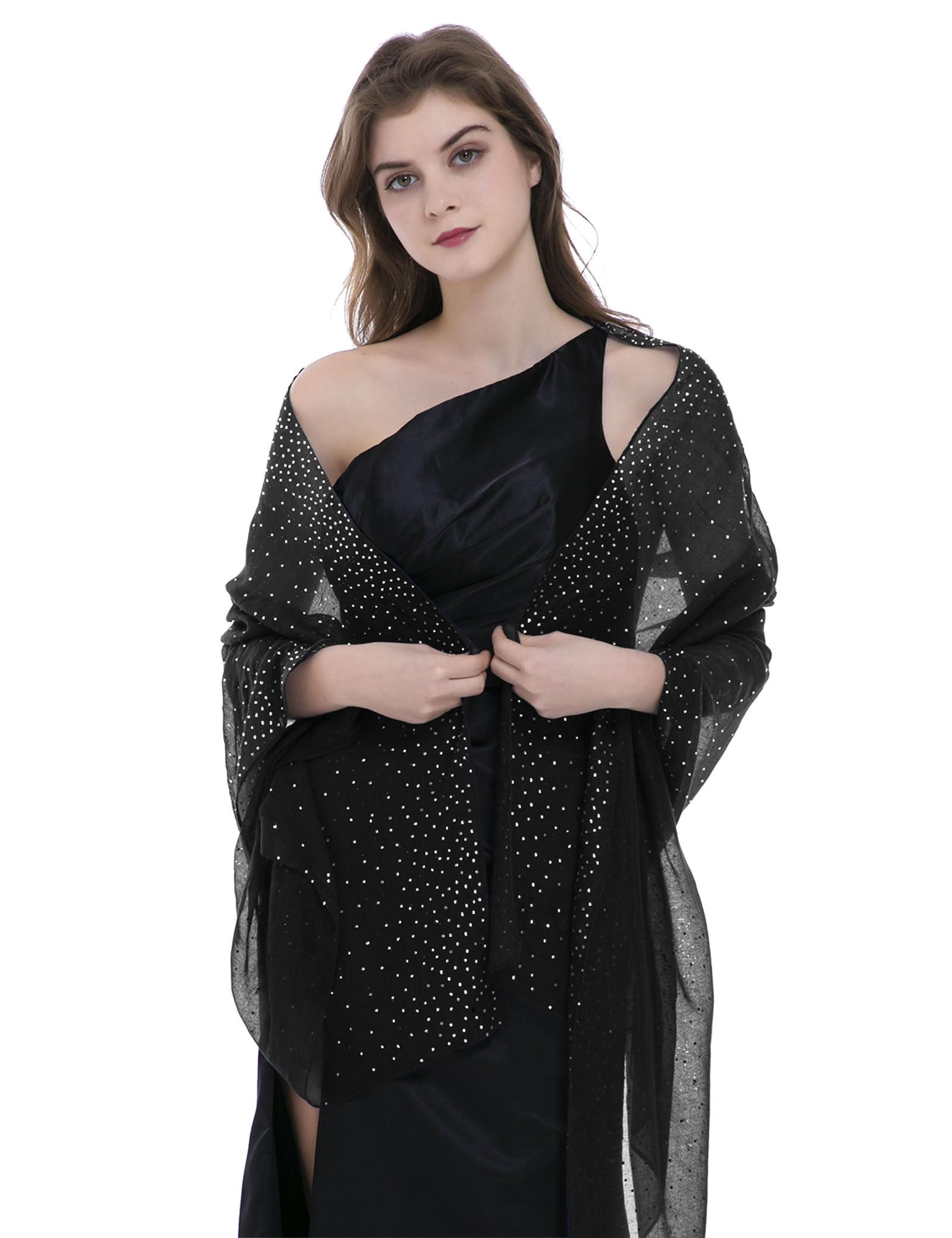 BANETTETA Shawl Silver Shawls and Wraps for Evening Dresses Shawl Shawl Wraps for Women Shawls and Wraps for Weddings Ladies Shawls and Wraps Fall (Black Silver)