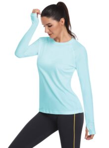 hiskywin women's upf 50+ sun protection long sleeve shirts outdoor hiking fishing tops hf103- light green-m