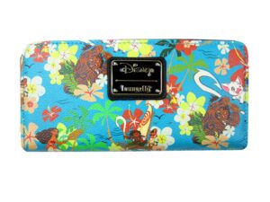 loungefly disney's moana all over print zip around wallet blue, standard