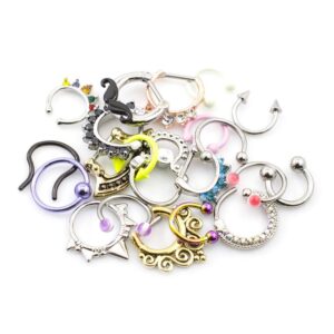 16g 10pcs septum jewelry surgical steel nose rings septum rings captive bead rings horseshoe piercing jewelry cartilage helix daith tragus earring hinged nose hoop ring - randomly picked