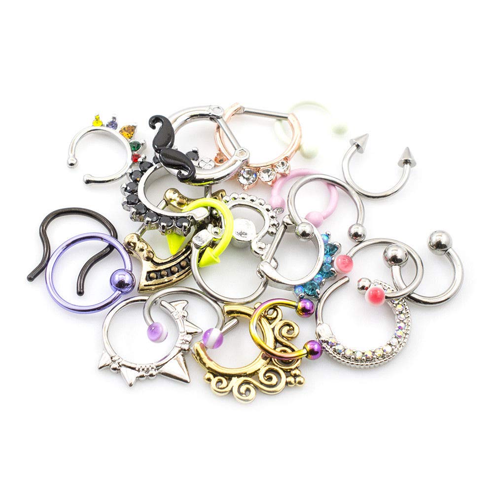 16G 10Pcs Septum Jewelry Surgical Steel Nose Rings Septum Rings Captive Bead Rings Horseshoe Piercing Jewelry Cartilage Helix Daith Tragus Earring Hinged Nose Hoop Ring - Randomly Picked