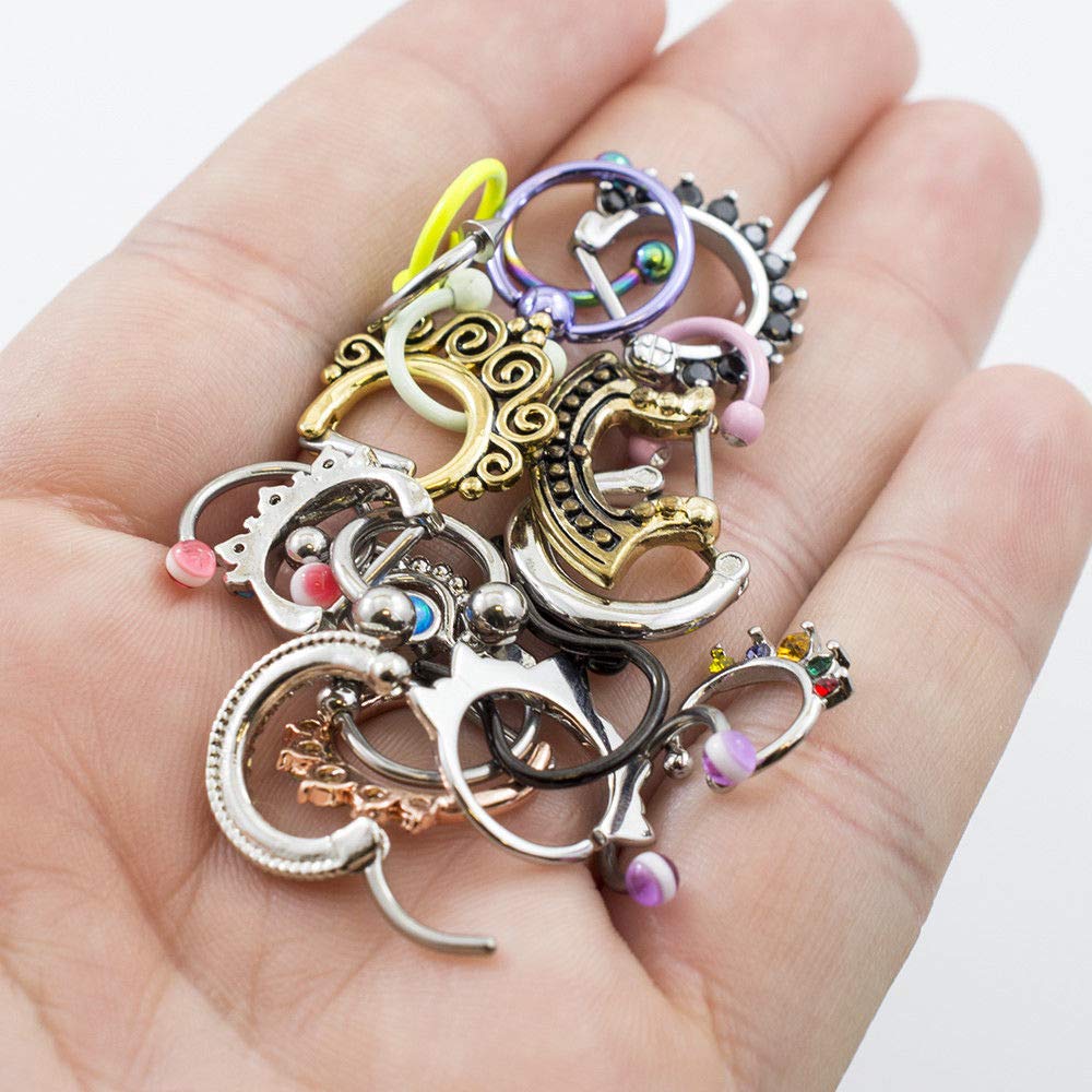 16G 10Pcs Septum Jewelry Surgical Steel Nose Rings Septum Rings Captive Bead Rings Horseshoe Piercing Jewelry Cartilage Helix Daith Tragus Earring Hinged Nose Hoop Ring - Randomly Picked