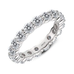 AINUOSHI 925 Sterling Silver Eternity Ring 4mm Round/Cushion Cut Cubic Zirconia Jewellery CZ Fashion Eternity Engagement Wedding Ring (Round-Shape,Size 4 to 10)