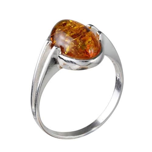 HolidayGiftShops Sterling Silver and Baltic Honey Amber Adult Ring Federica- Size 7.5