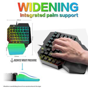 FELICON One Handed Gaming Keyboard and Mouse Combo, Rainbow Backlit 39 Keys Portable Small Mechanical Feel Keyboard with Wrist Rest Support, RGB Backlight 6 Buttons Adjustable Mice for PC Gamer