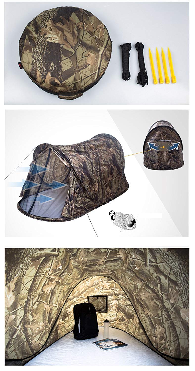 Gocher Outdoor Portable Automatic Pop Up Tent Camouflage Hiking Camping Fishing Tent Ultralight Waterproof Tent for 1-2 Person-（camo）