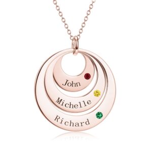 lonago personalized name necklace engraved 3 disc circle necklace custom three names necklace gift for graduation birthday