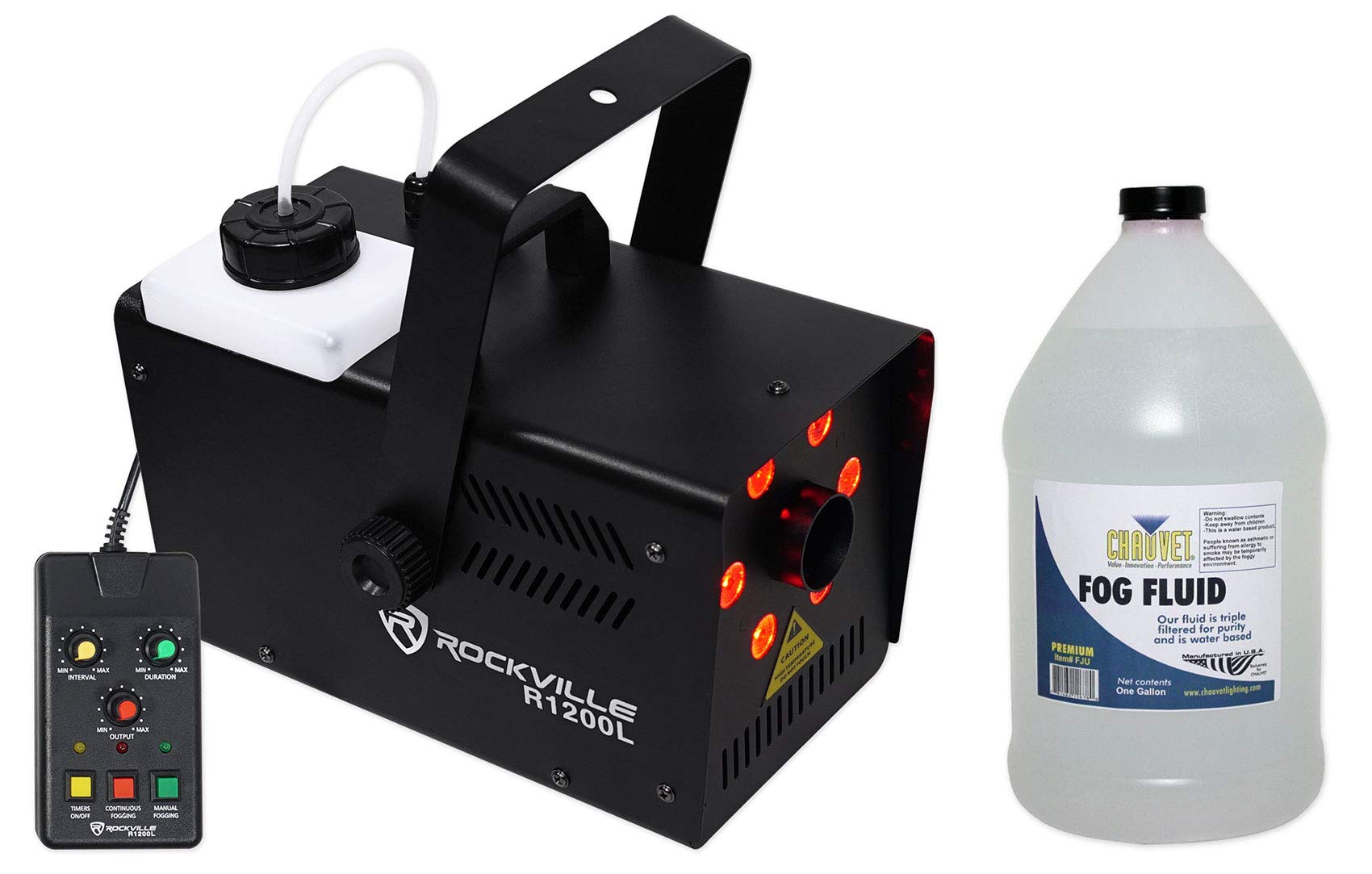 Rockville R1200L LED DMX Fog Machine Fogger+Remote+Gallon of Chauvet Fluid Juice