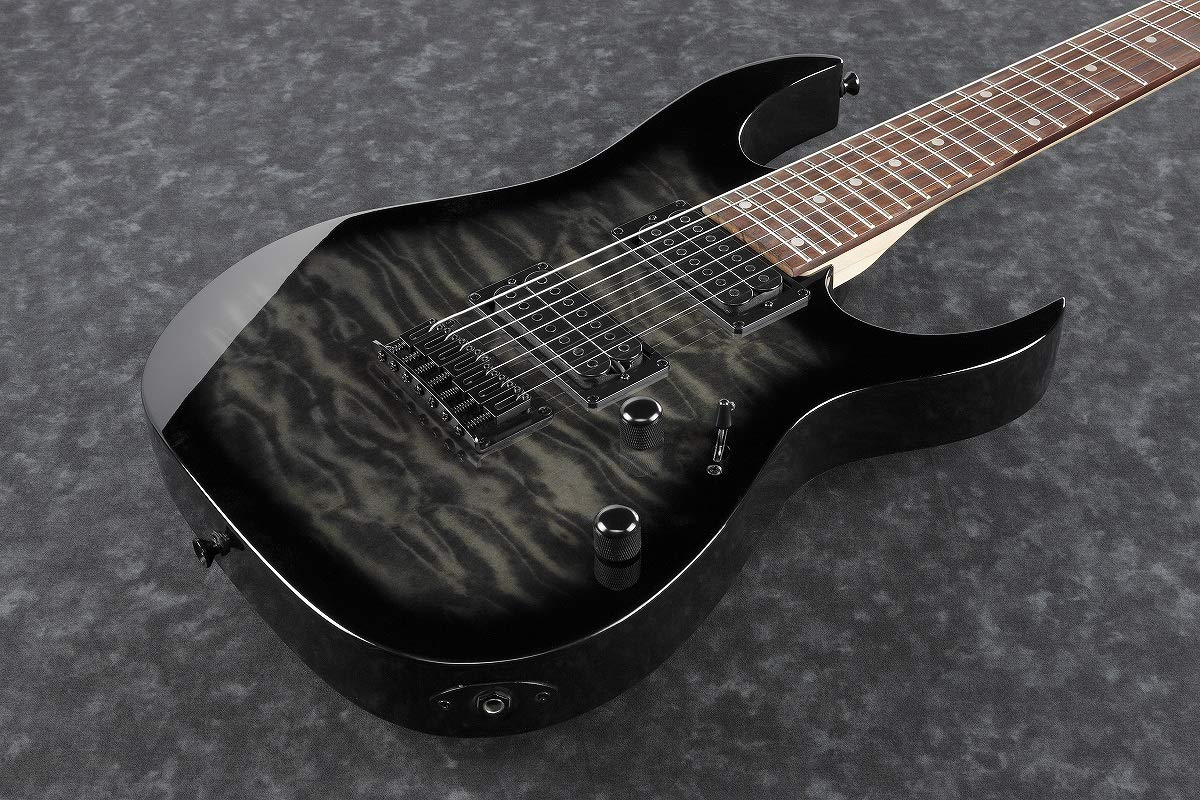 Ibanez GRG 7 String Solid-Body Electric Guitar, Right, Transparent Black Sunburst, Full (GRG7221QATKS)