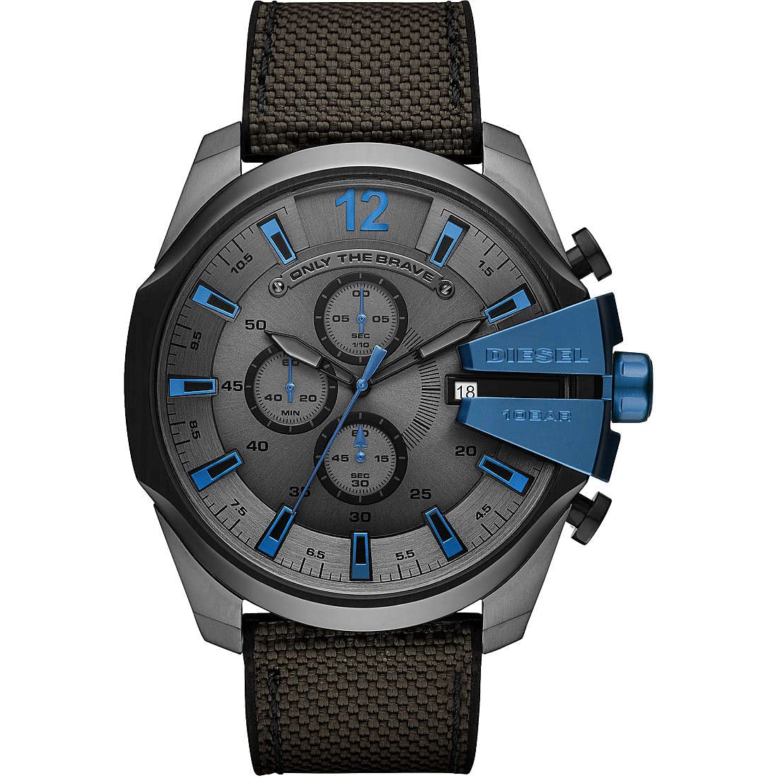 Diesel Mega Chief Stainless Steel and Nylon Chronograph Men's Watch, Color: Gunmetal, Black (Model: DZ4500)