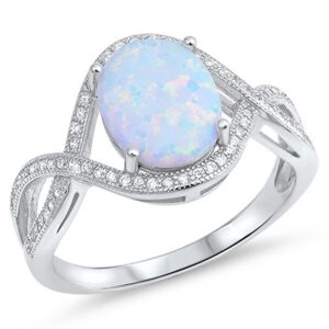 oval white simulated opal infinity ring new .925 sterling silver knot band size 11