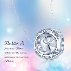 FOREVER QUEEN Letter Charm Initial A-Z Alphabet Charm Dangle Charm for Bracelet Necklace, 925 Sterling Silver CZ Beads Charm Personalized Jewelry Gift for Men Women Girls Birthday Valentine’s Day (S)