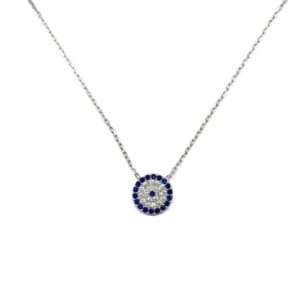 MYSTIC JEWELS - 925 Sterling Silver Necklace with Turkish Eye Necklace - Round with Cubic Zirconia (Silver)