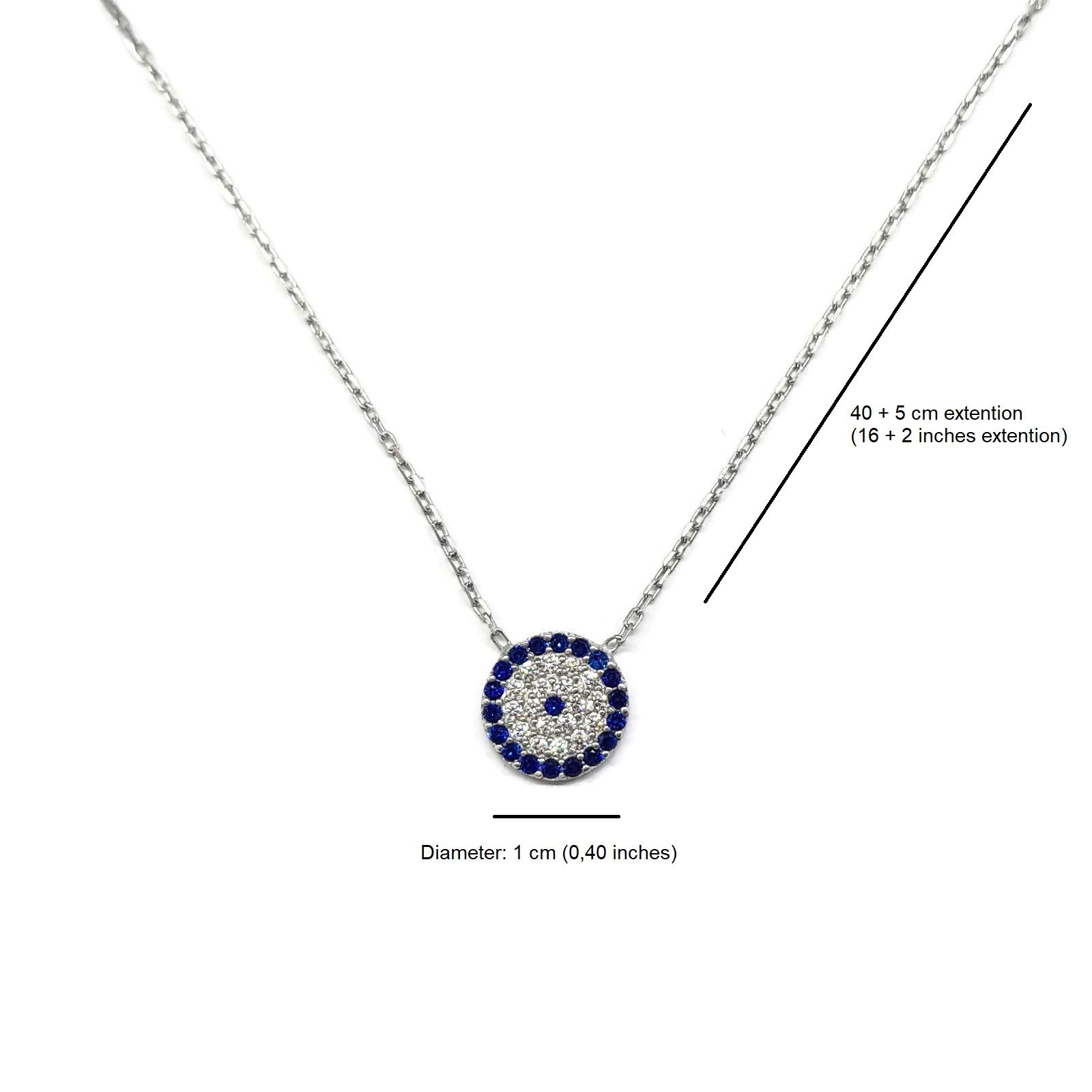 MYSTIC JEWELS - 925 Sterling Silver Necklace with Turkish Eye Necklace - Round with Cubic Zirconia (Silver)