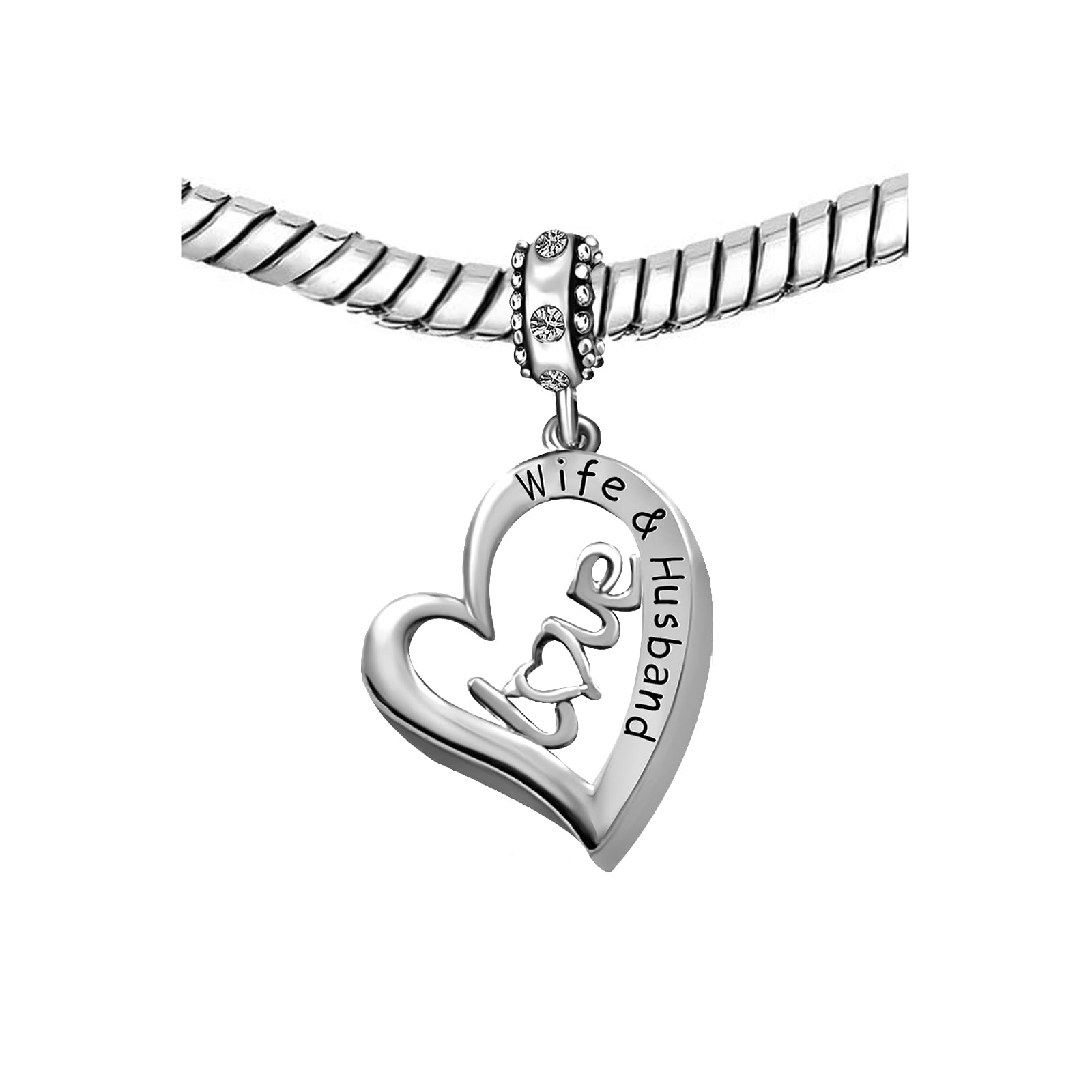 KunBead I Love You Wife Husband Heart Valentines Day Birthday Dangle Charms Compatible with Pandora Bracelet for Womenfriend