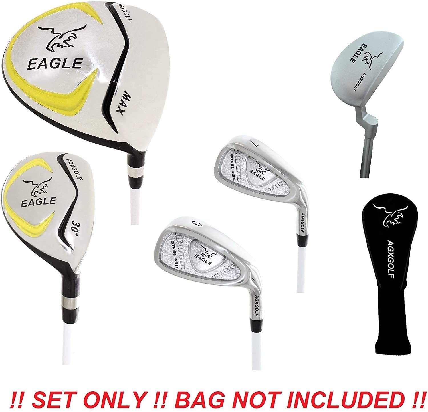 Junior Eagle Graphite Golf Clubs Set for Boys & Girls 9-12yrs: wDriver, Utility Club, Mid &, Short Irons, Putter and Two Head Covers