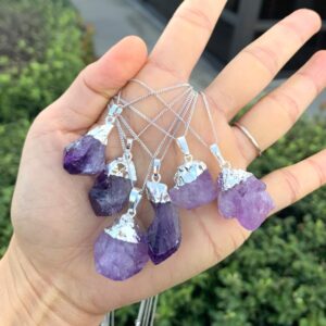 Adabele 1pc Real 925 Sterling Silver Raw Purple Amethyst Crystal Drop Pendant Statement Necklace 18 inch Free Form Healing Chakras Stone Fine Jewelry Gift NK18-21