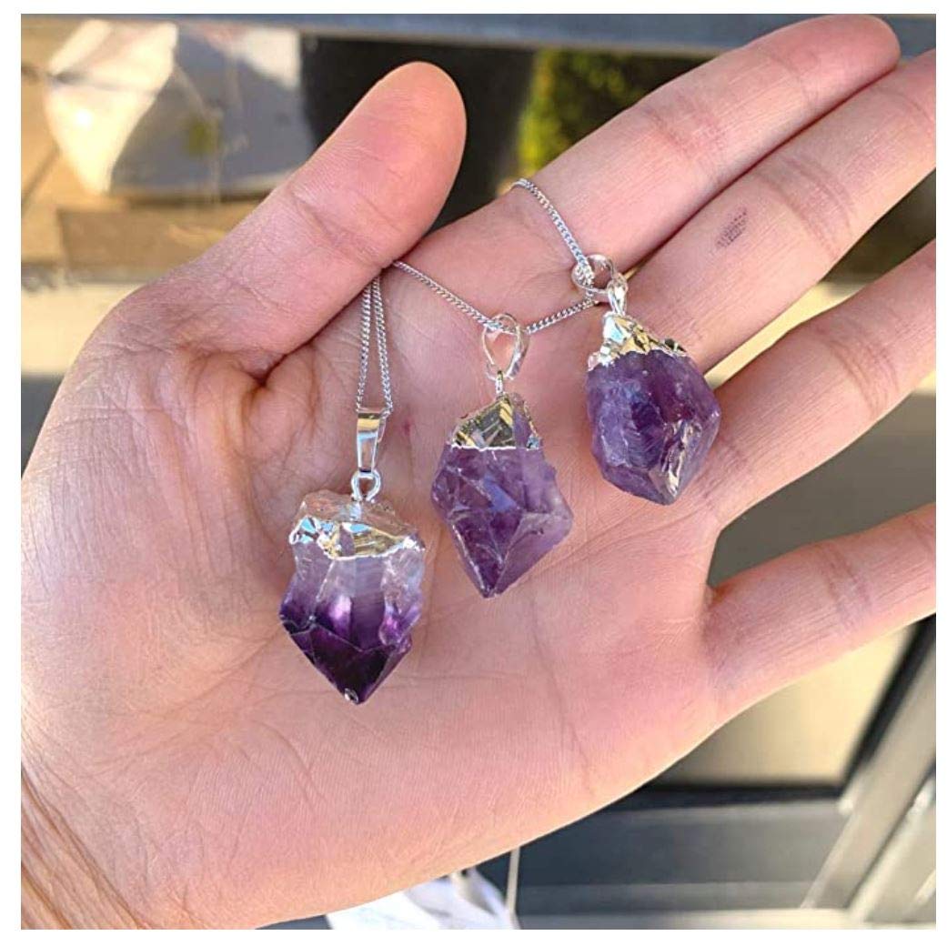 Adabele 1pc Real 925 Sterling Silver Raw Purple Amethyst Crystal Drop Pendant Statement Necklace 18 inch Free Form Healing Chakras Stone Fine Jewelry Gift NK18-21