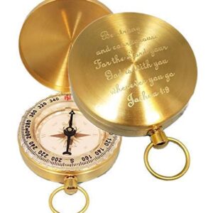 Stanley London Personalized Pocket Compass Engraved Joshua 1:9 (Be Strong and Courageous) - Great for Baptism, Confirmation, First Communion, Graduation (Compass & Box, Personalized)