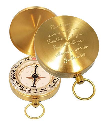 Stanley London Personalized Pocket Compass Engraved Joshua 1:9 (Be Strong and Courageous) - Great for Baptism, Confirmation, First Communion, Graduation (Compass & Box, Personalized)