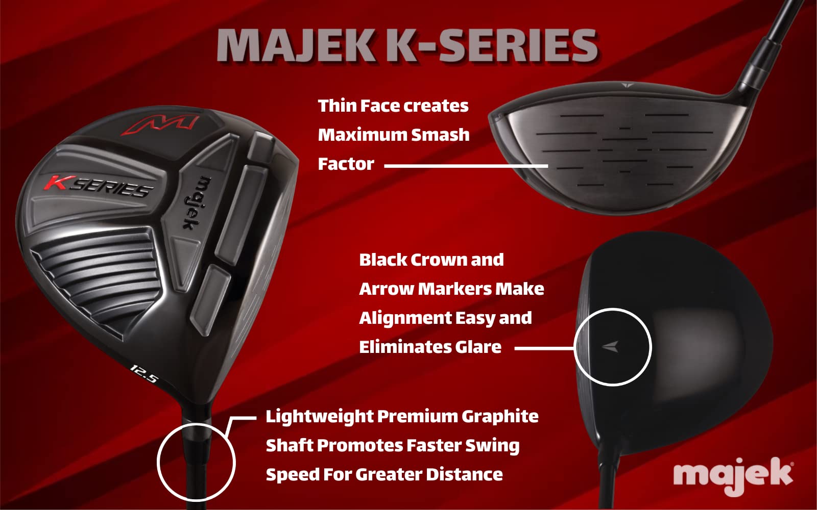 Womens Majek Titanium High Launch Golf K Series 460cc 12.5° Driver Right Handed Premium Ultra Forgiving Ladies Flex Graphite Shaft Lady Tour Traction Grip