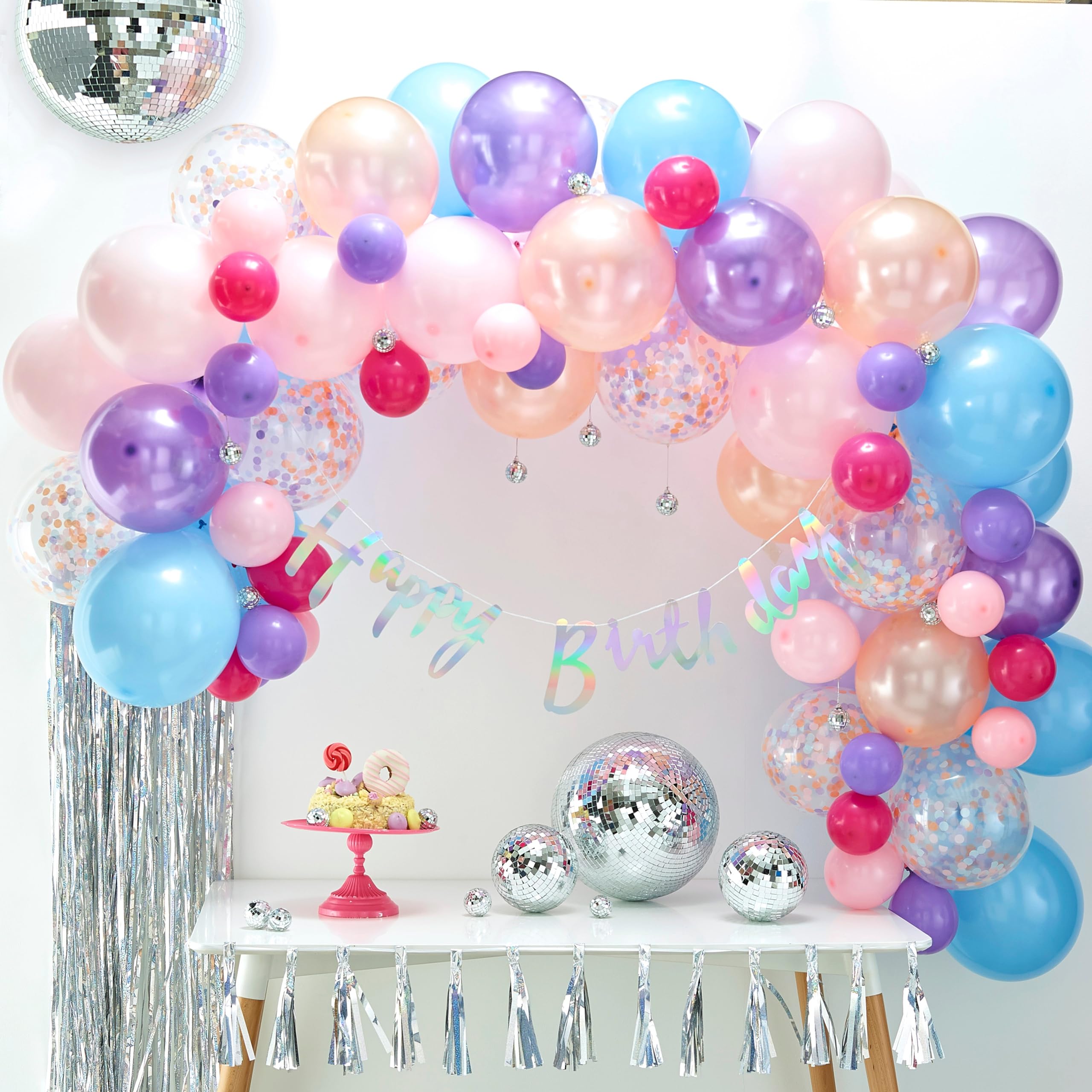 Ginger Ray Pink Purple Unicorn Balloon Arch Garland Kit - 70 Balloons in assorted sizes & Tape Balloon Arches