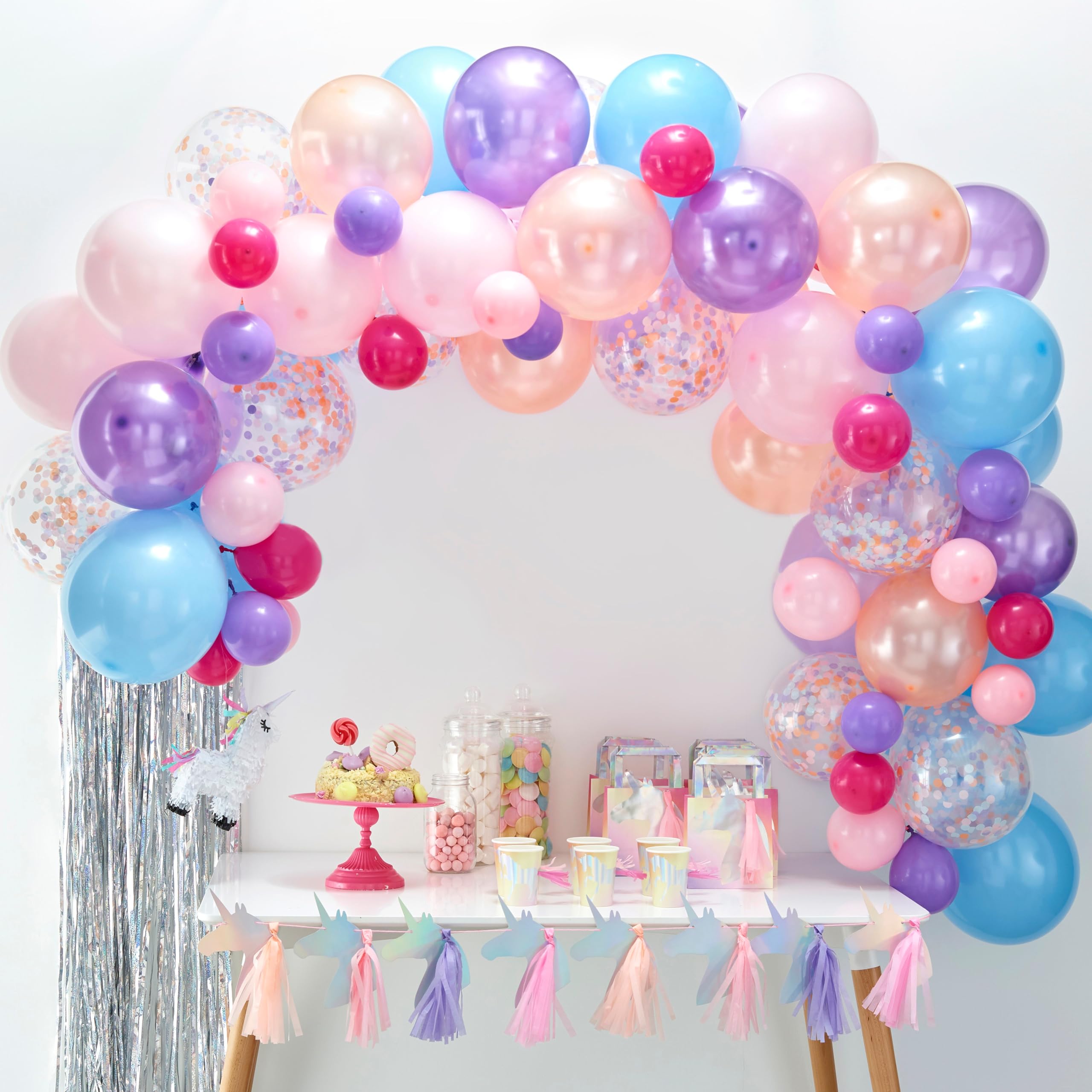 Ginger Ray Pink Purple Unicorn Balloon Arch Garland Kit - 70 Balloons in assorted sizes & Tape Balloon Arches