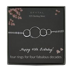 efytal 40 birthday gifts, 925 sterling silver 4 ring bracelet for women, 4 circles jewelry, gifts for 40 year old, 40th birthday gifts for sister