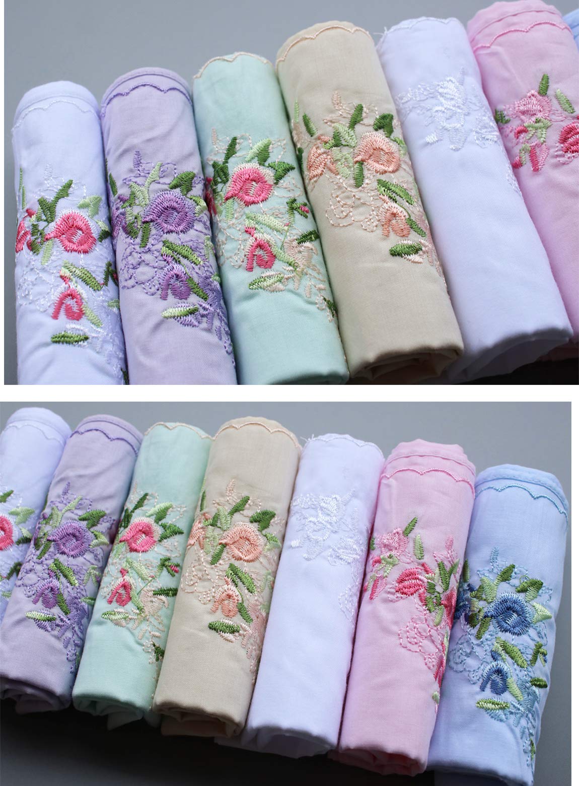 Women's Handkerchiefs 100% Cotton Rose Embroidery Hankies 17"