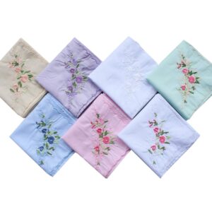 Women's Handkerchiefs 100% Cotton Rose Embroidery Hankies 17"