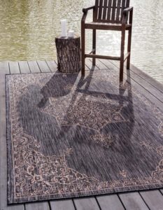 unique loom outdoor traditional collection area rug - antique (4' 1" x 6' 1" rectangle, charcoal gray/ natural)