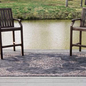 Unique Loom Outdoor Traditional Collection Area Rug - Antique (4' 1" x 6' 1" Rectangle, Charcoal Gray/ Natural)