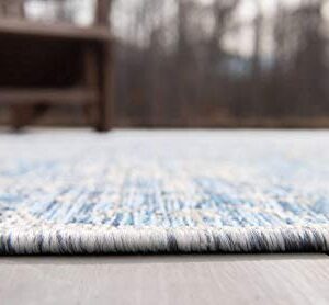 Unique Loom Outdoor Traditional Collection Area Rug - Timeworn (9' x 12' Rectangle, Blue/ Gray)