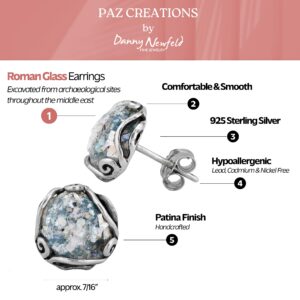 Paz Creations Women's 925 Sterling Silver Roman Glass Patina Stud Earrings - Handcrafted Round-Cut Ball Earring - Unique Natural Organic Jewelry For Her