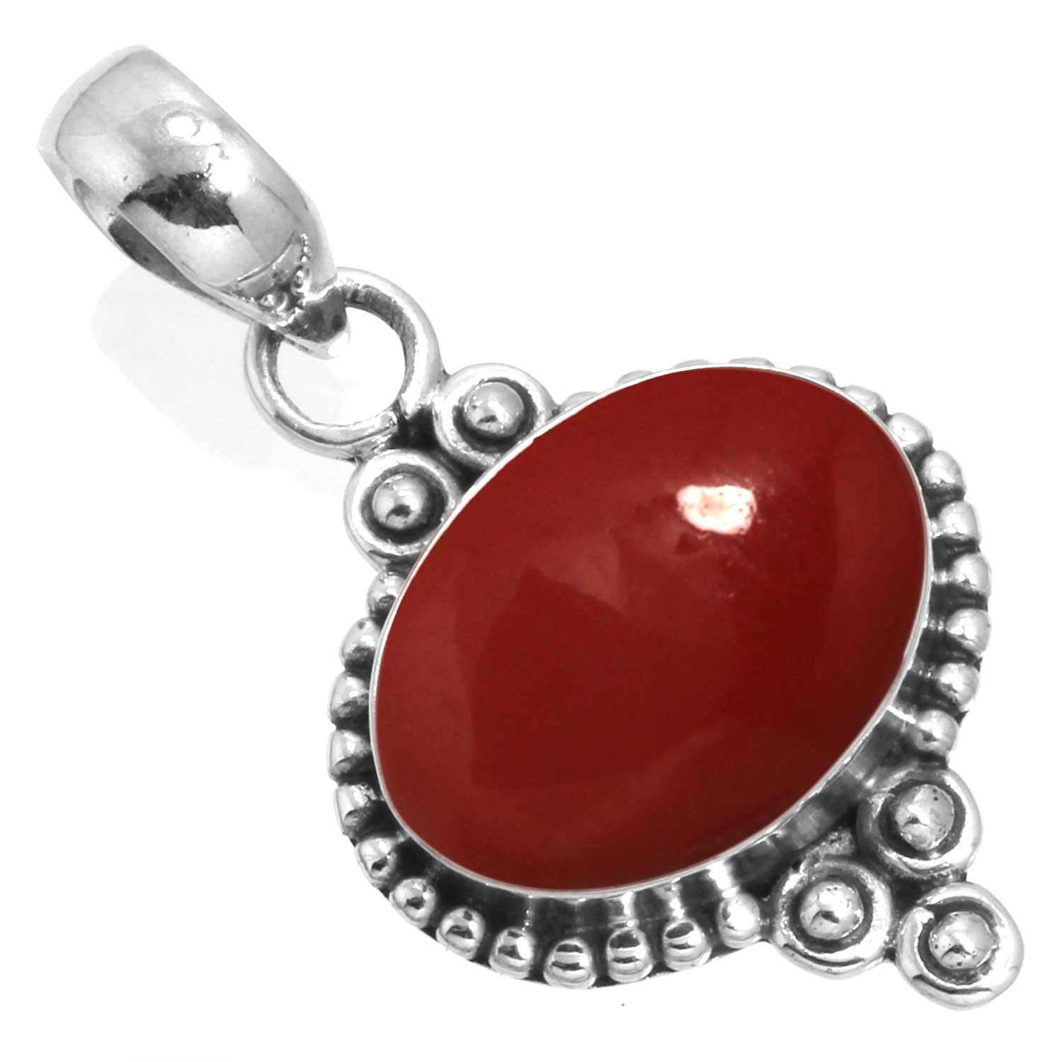 JEWELOPORIUM 925 Sterling Silver Pendant for Women Red Stone Gemstone Solitaire Silver Pendant Necklace Wedding Gift Costume Jewelry