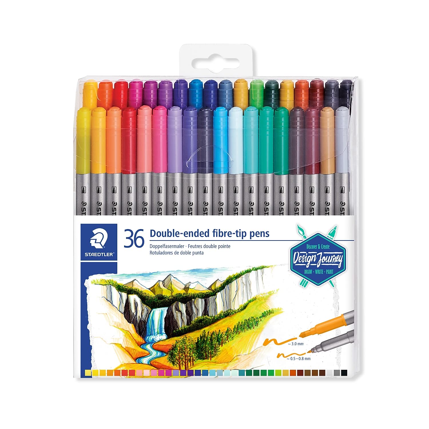 Staedtler Double Ended Markers, Assorted Bullet Tips, Assorted Colors, 36/Pack