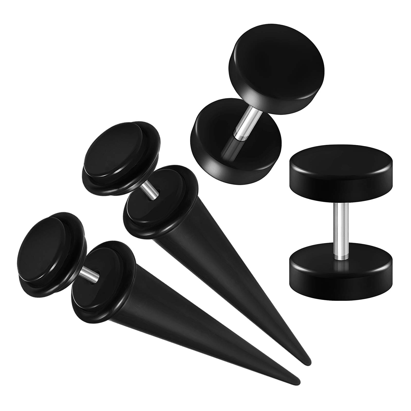 BIG GAUGES 2 Pairs Black Acrylic 16gauges 1.2 mm 0 g 8 mm Fake Plugs Taper Expander O-rings Piercing Illusion Plugs Cheater Ear BG4451