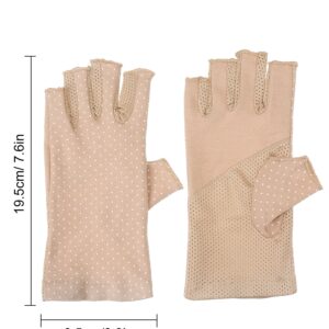 Maxdot Fingerless Gloves Non Slip UV Protection Driving Gloves Summer Outdoor Gloves for Women and Girls (Khaki,2 Pairs)