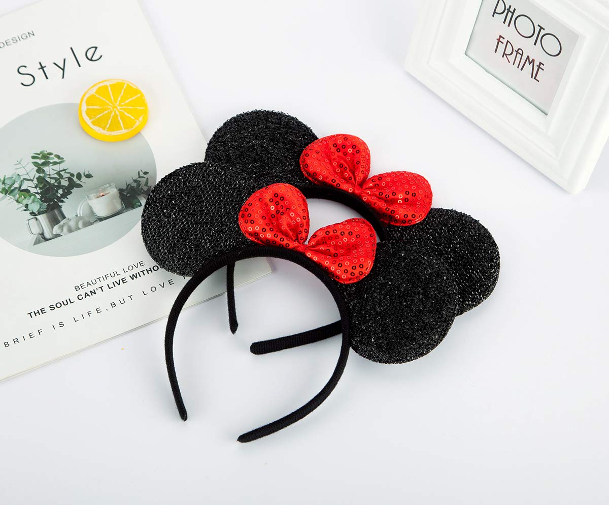 FANYITY 2 Pcs Mouse Ears, Mouse Costume Ears Headband for Children Mom Baby Girls Women Party (RED 2)