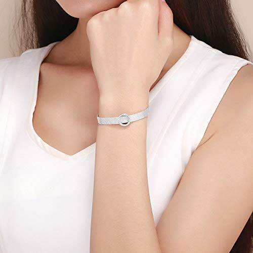 MEETCCY Fashion Jewelry 925 Sterling Silver Reflexions Bracelet for Women Mesh Bracelet Clip Beads & Safe Chain.Birthday for Friends Mothers Wife and Daughters