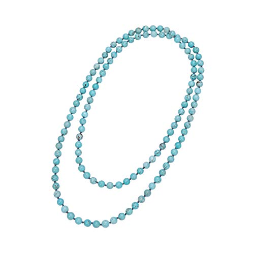 PERNNLA PEARL Natural Turquoise Endless Necklace Bohemian Long Beaded Strand Handmade Knotted Jewelry for Women Fashion Multi-strand Gemstone Necklace for Her 47.5”