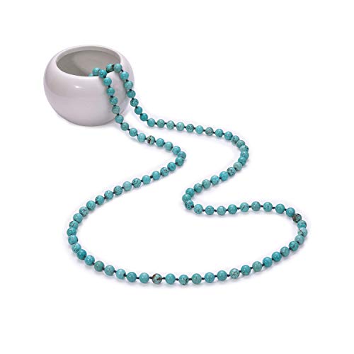 PERNNLA PEARL Natural Turquoise Endless Necklace Bohemian Long Beaded Strand Handmade Knotted Jewelry for Women Fashion Multi-strand Gemstone Necklace for Her 47.5”