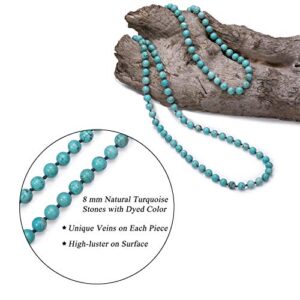 PERNNLA PEARL Natural Turquoise Endless Necklace Bohemian Long Beaded Strand Handmade Knotted Jewelry for Women Fashion Multi-strand Gemstone Necklace for Her 47.5”