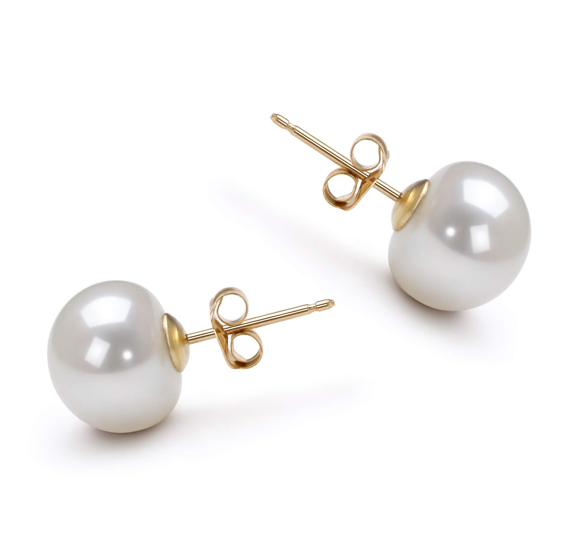 White 10-10.5mm AAA Quality Freshwater Cultured Pearl Earring Pair For Women - 14K White Gold Post