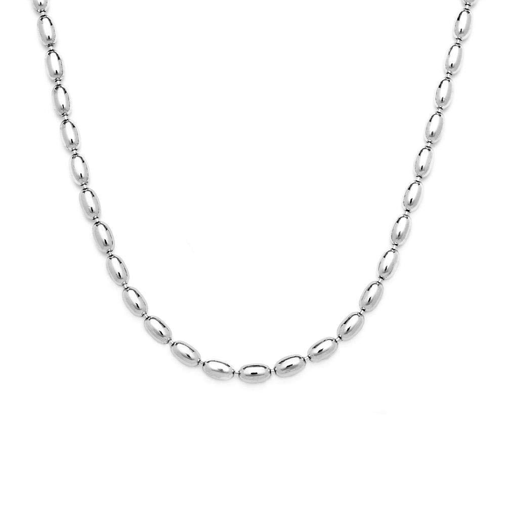 925 Sterling Silver Oval Bead Necklace, 3MM, 4MM Sterling Silver Bead Ball Necklace, Rice Bead Chain Necklace, Silver Beaded Necklace 16-36 (24, 3MM)