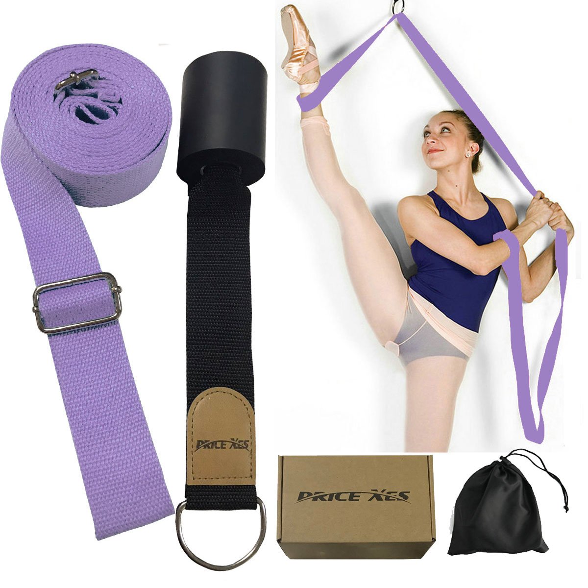 Price Xes Door Flexibility & Stretching Leg Strap - Great for Ballet Cheer Dance Gymnastics or Any Sport Leg Stretcher Door Flexibility Trainer Premium Stretching Equipment (Light Purple)