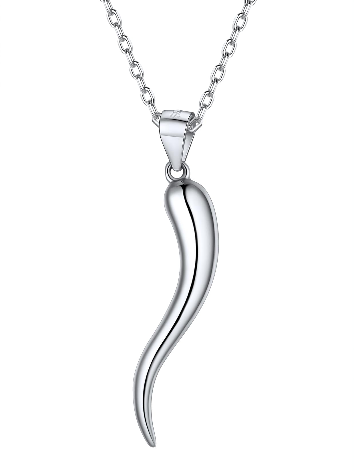 U7 Italian Horn Pendant for Car Sterling Silver Lucky Pepper Pendant Cornicelli Necklace 18 Inch